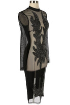 Women's Rhinestone Sheer Mesh Long Sleeve Midi Dress - photo 3