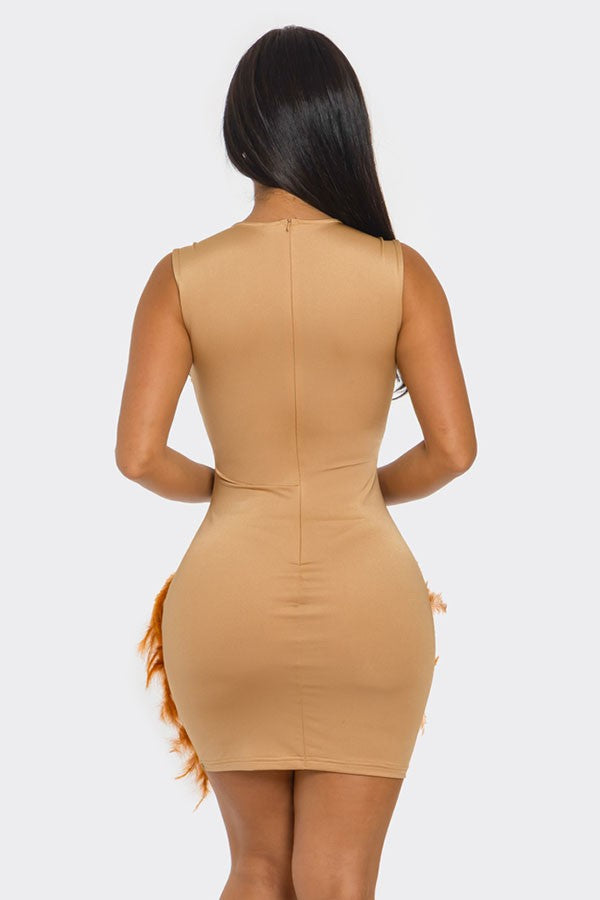 Women's Rhinestone Sheer Mesh Feather Mini Dress - photo 3