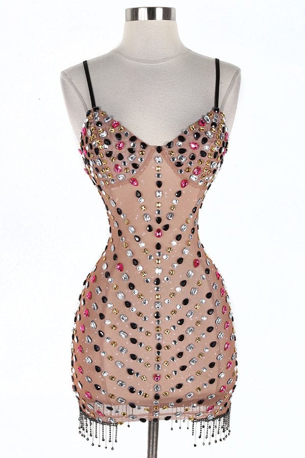 Women's Rhinestone Studded Strappy Mini Dress