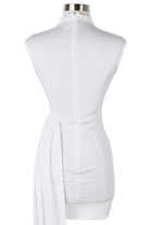 Women's white satin one-shoulder draped sash mini dress - photo 4
