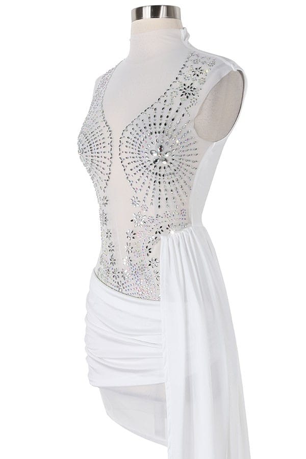 Women's white satin one-shoulder draped sash mini dress - photo 3