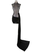Women's black satin one-shoulder draped sash mini dress - photo 2