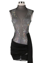 Women's black satin one-shoulder draped sash mini dress