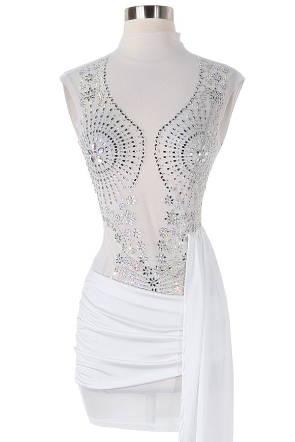 Women's white satin one-shoulder draped sash mini dress