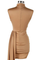 Women's gold satin one-shoulder draped sash mini dress - photo 4