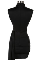 Women's black satin one-shoulder draped sash mini dress - photo 4