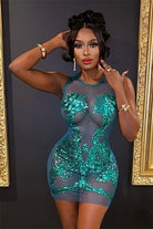 Women's Sequin Sheer Mesh Bodycon Mini Dress