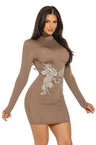 Women's Rhinestone Mesh Long Sleeve Mini Dress - photo 2