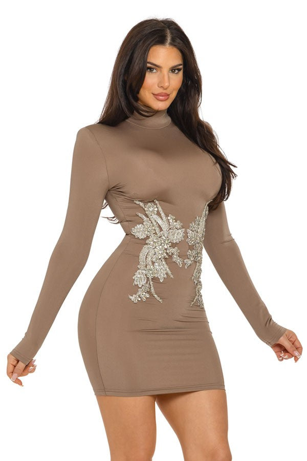 Women's Rhinestone Mesh Long Sleeve Mini Dress - photo 2