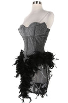 Women's black feather trim corset bustier mini dress - photo 2