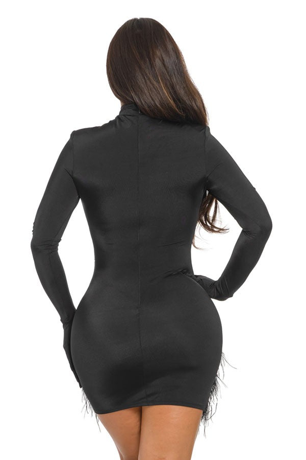 Women's Embellished Neckline Long Sleeve Mini Dress - photo 3