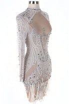 Women's Luxury Crystal Stone Sheer Mesh Mini Dress - photo 3