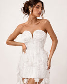 Women's white strapless corset dress with embellished overlay - photo 2