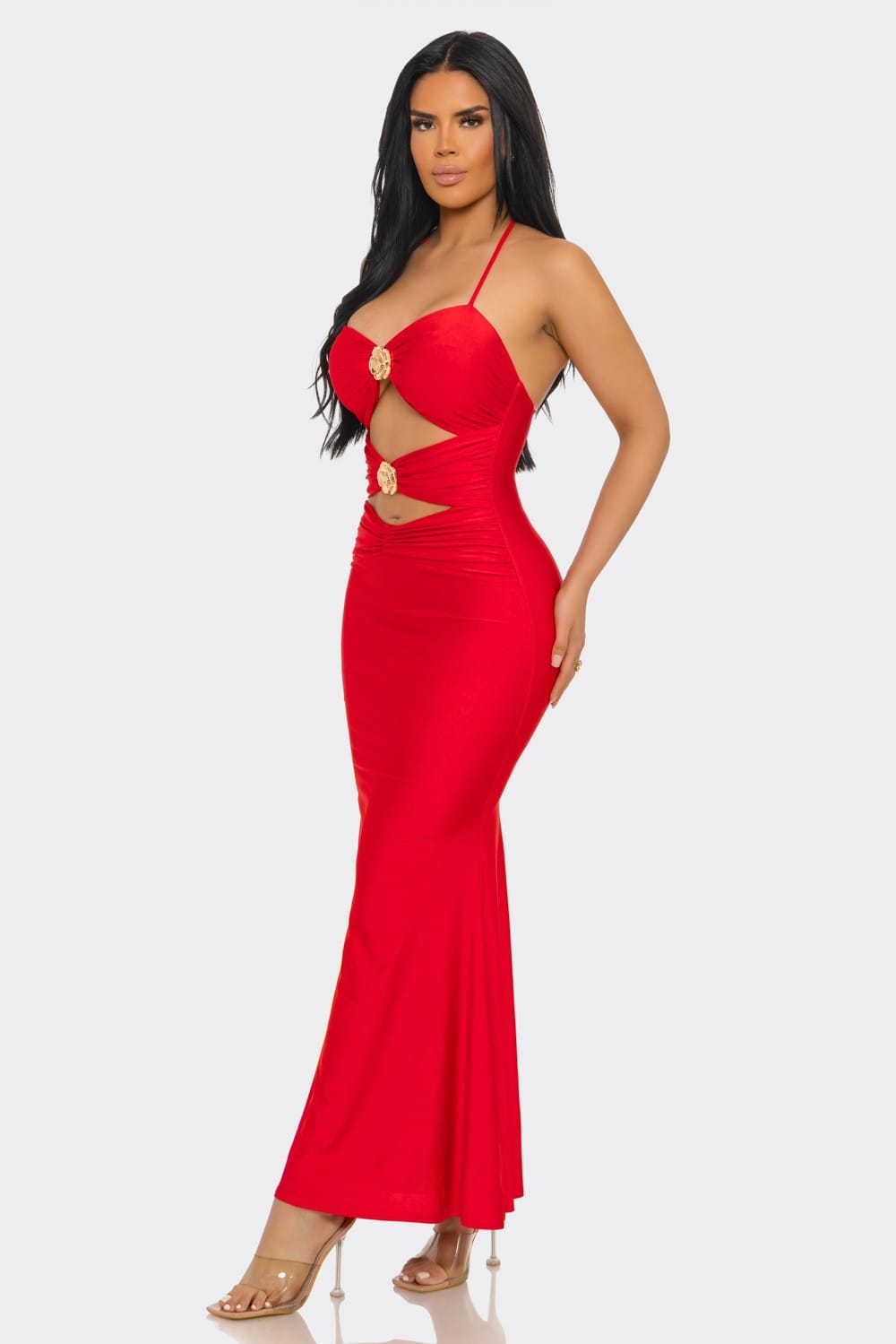 Women's Rose Emblem Cutout Mermaid Maxi Dress – full-length view