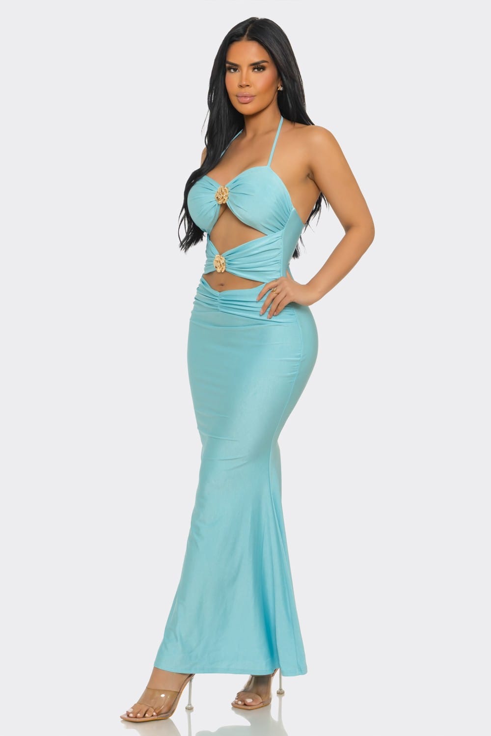 Women's Rose Emblem Cutout Mermaid Maxi Dress – front view