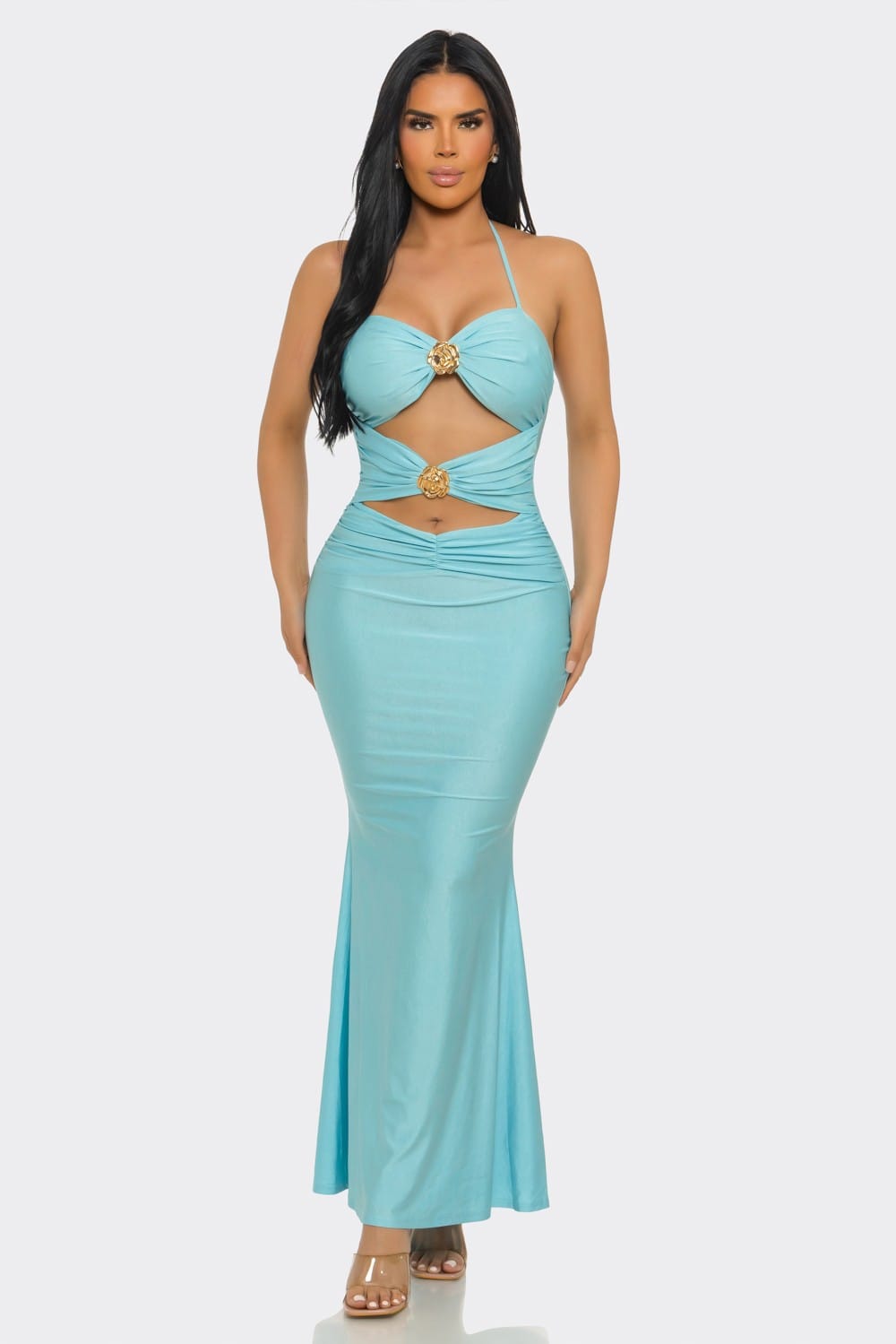 Women's Rose Emblem Cutout Mermaid Maxi Dress – side view