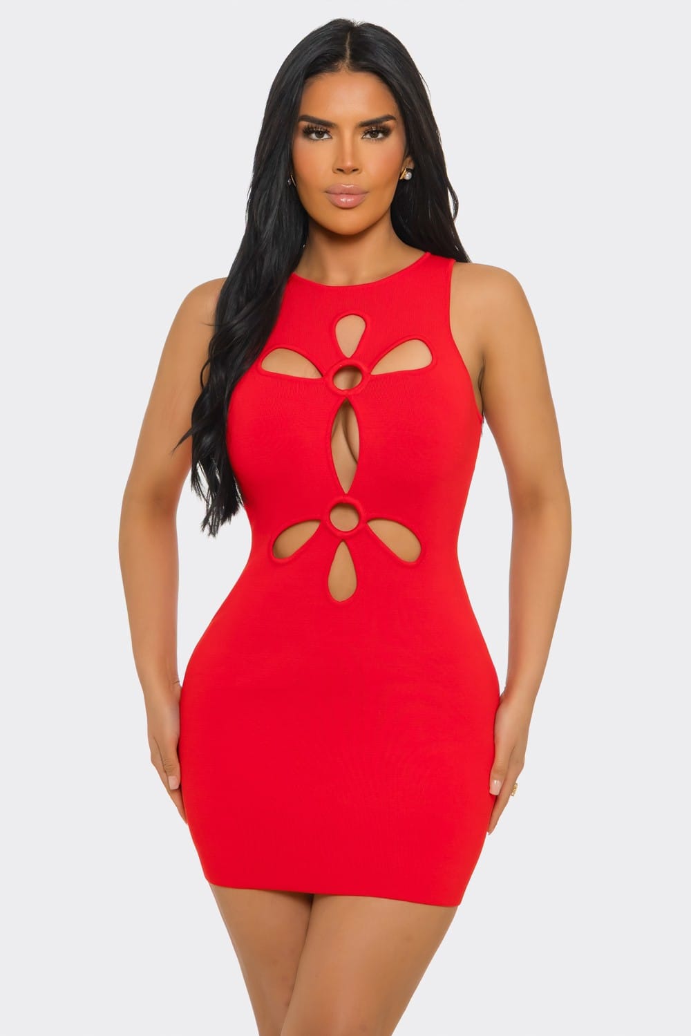 Women's Moda Vita Floral Cutout Knit Mini Dress – front view