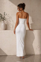Women's white strapless pearl-studded bandage maxi dress - back