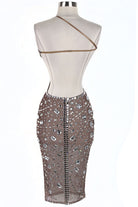 Women's Rhinestone Mesh One-Shoulder Midi Dress - photo 3