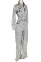 Women's Embellished Long Sleeve Zip-Front Denim Jumpsuit - photo 2