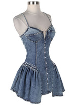 Women's Denim Corset Tiered Ruffle Mini Dress - photo 3