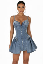 Women's Denim Corset Tiered Ruffle Mini Dress