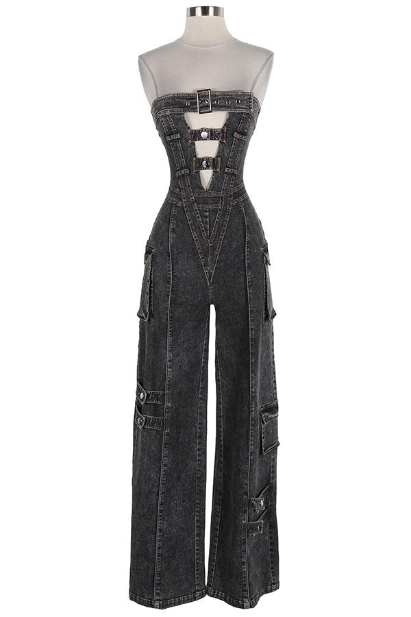 Women's Strapless Cutout Fitted Jumpsuit