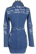 Women's Graphic Print Long Sleeve Zip-Front Denim Mini Dress - photo 3