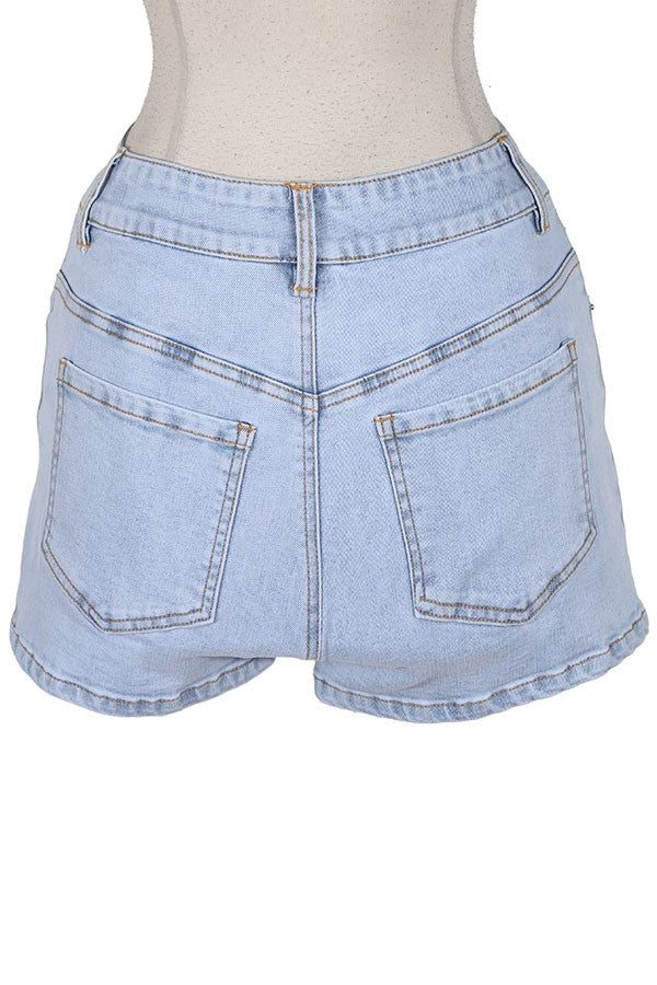 Women's Graphic Patch Light Wash Denim Shorts - photo 3
