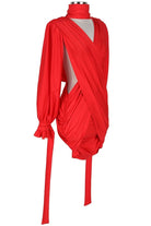 Women's Plunge Long Sleeve Wrap Tie Mini Dress - photo 2