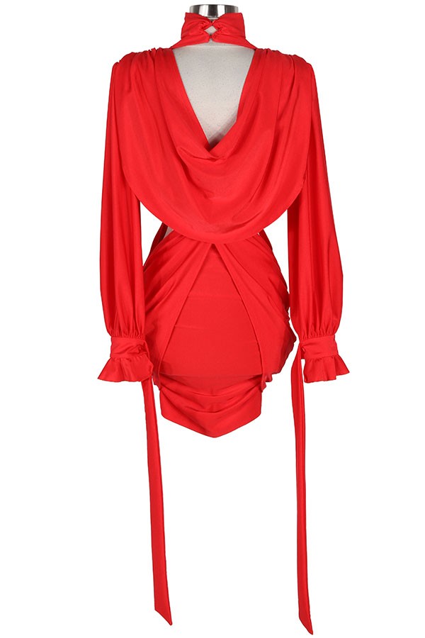 Women's Plunge Long Sleeve Wrap Tie Mini Dress - photo 3