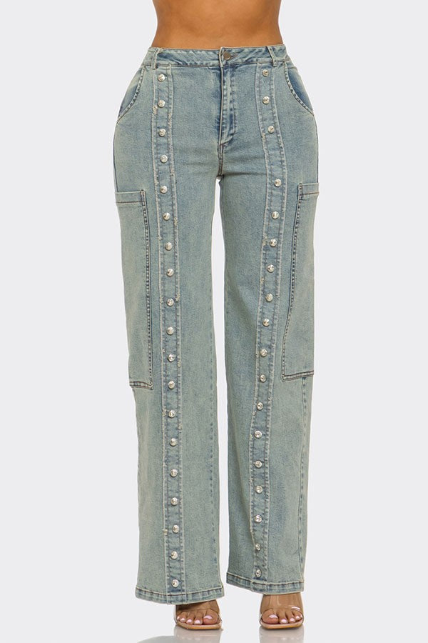 Women's High-Waist Wide-Leg Sage Wash Jeans