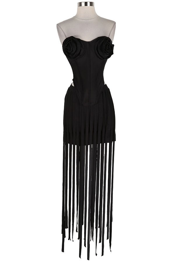 Women's Bandeau Top & Fringe Maxi Skirt Set