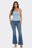 Women's Skyline Poplin Stretch Corset Square Neck Cami Top – full-length view