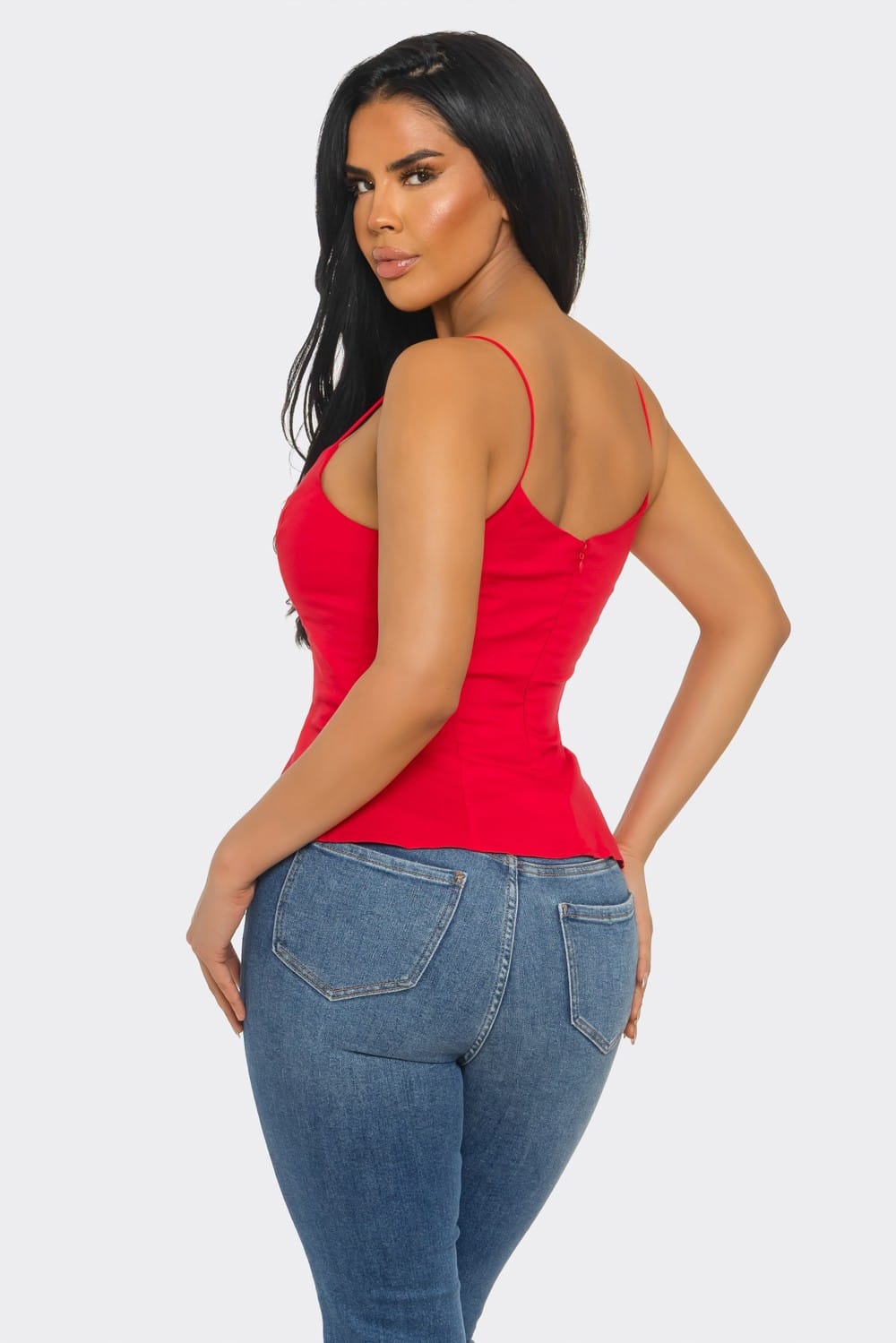 Women's Skyline Poplin Stretch Corset Square Neck Cami Top – side view