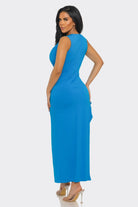 Women's Temptation Silhouette Plunge Neck Ruched High Slit Bodycon Dress – back view