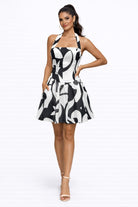 Women's Noir Belle Époque Abstract Floral Halter Mini Dress – side view