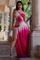 Women's pink combo ombre halter cutout slit maxi dress - photo 2