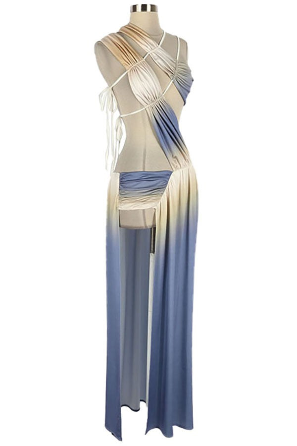 Women's blue combo ombre halter cutout slit maxi dress - photo 3