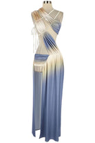 Women's blue combo ombre halter cutout slit maxi dress - photo 2