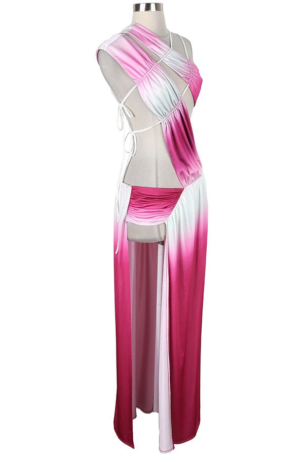 Women's pink combo ombre halter cutout slit maxi dress - photo 4