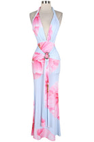 Women's Floral Plunge Halter Slit Maxi Dress - photo 2