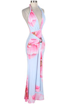 Women's Floral Plunge Halter Slit Maxi Dress - photo 3