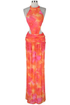 Women's Tropical Floral Halter Slit Maxi Dress