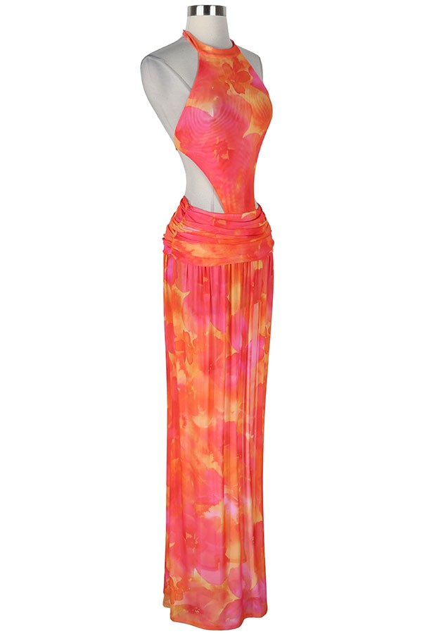 Women's Tropical Floral Halter Slit Maxi Dress - photo 2