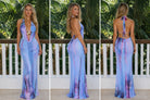 Women's Watercolor Print Halter Flowy Maxi Dress - photo 2
