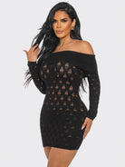 Women's Cozy Allure Off Shoulder Sweater Knit Mini Dress – back view