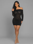 Women's Cozy Allure Off Shoulder Sweater Knit Mini Dress – front view