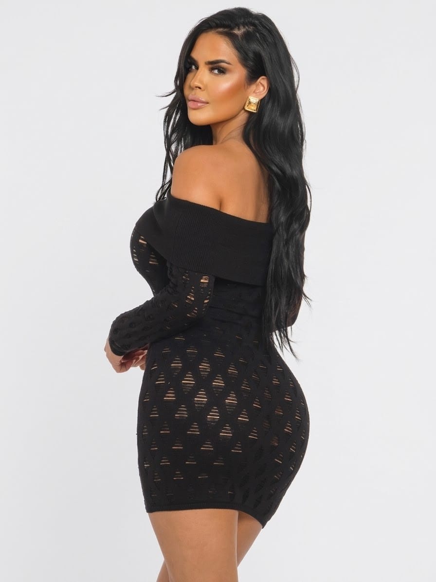 Women's Cozy Allure Off Shoulder Sweater Knit Mini Dress – side view
