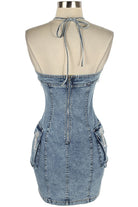 Women's Halter Acid Wash Denim Bodycon Mini Dress - photo 4